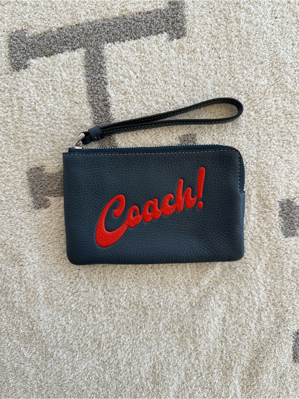 Coach Black Leather Wristlet with Red Script Logo - Picture 2 of 7
